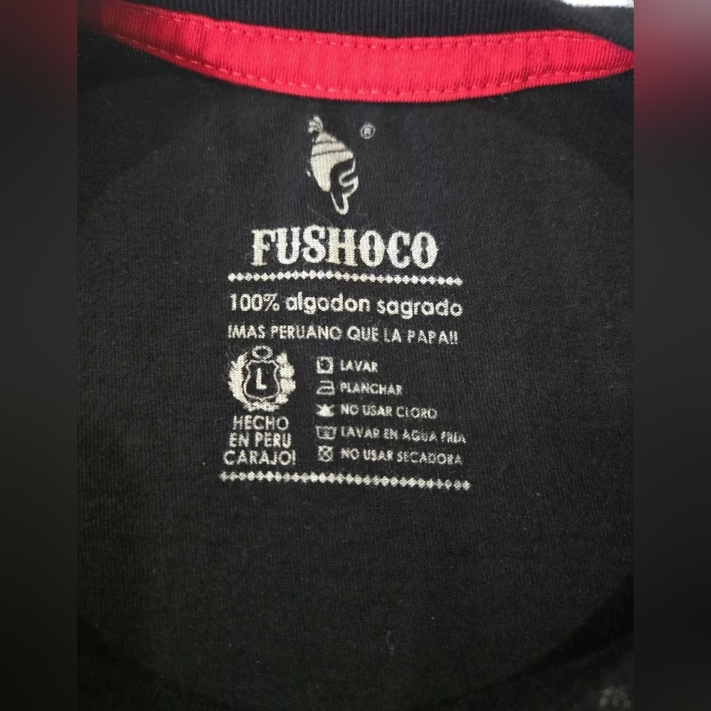 T-SHIRT MEN'S BLACK  PERÚ ESCUDO FUSHOCO 100% COTTON LARGE - Picture 5 of 11